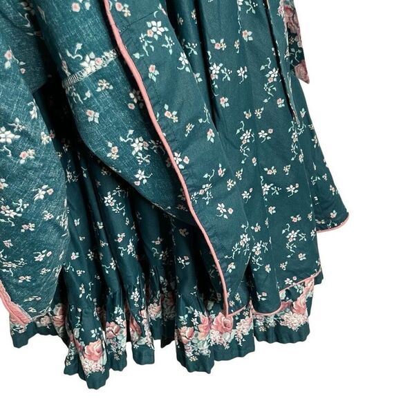 Vtg Daisy Kingdom Girls Handmade Cotton Floral Fancy Party Dress Green Ruffle - Picture 5 of 6